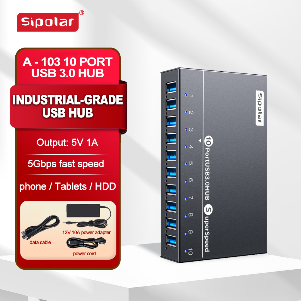 Usb Hub - A103 Sipolar 10-poorts USB-hub, 60W USB