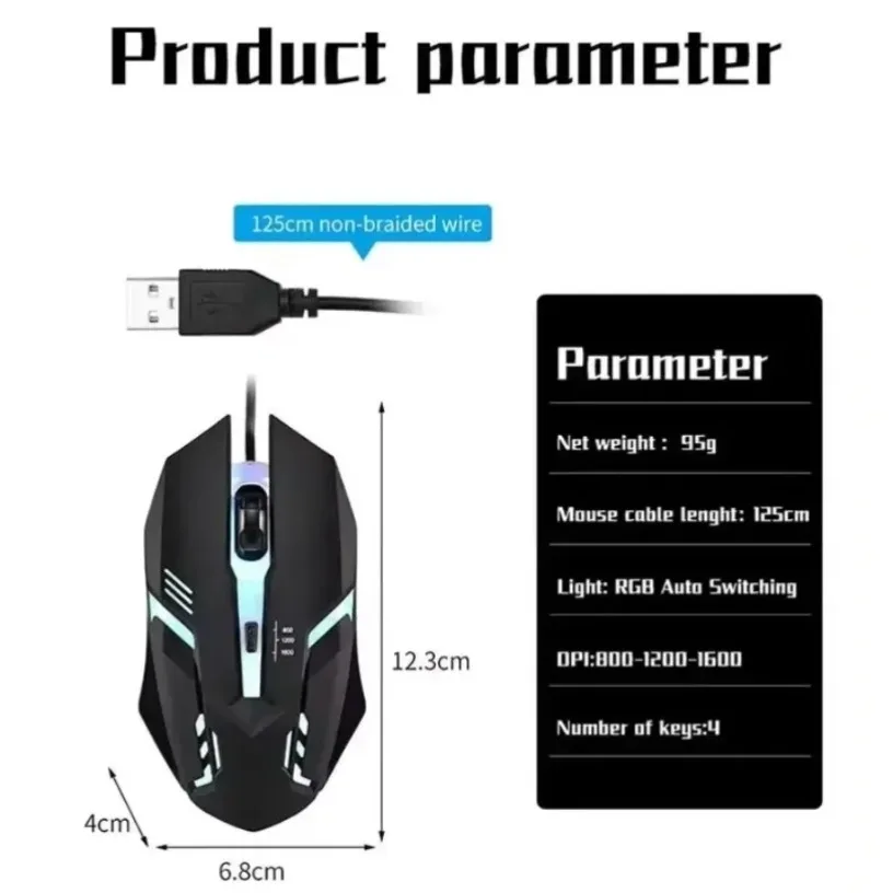 Laptop Mouse - Kleurrijke 3-knops LED E-Sports USB bedrade