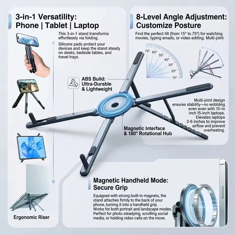 Laptop Stand - Draagbare magnetische telefoonhouder & selfie stick