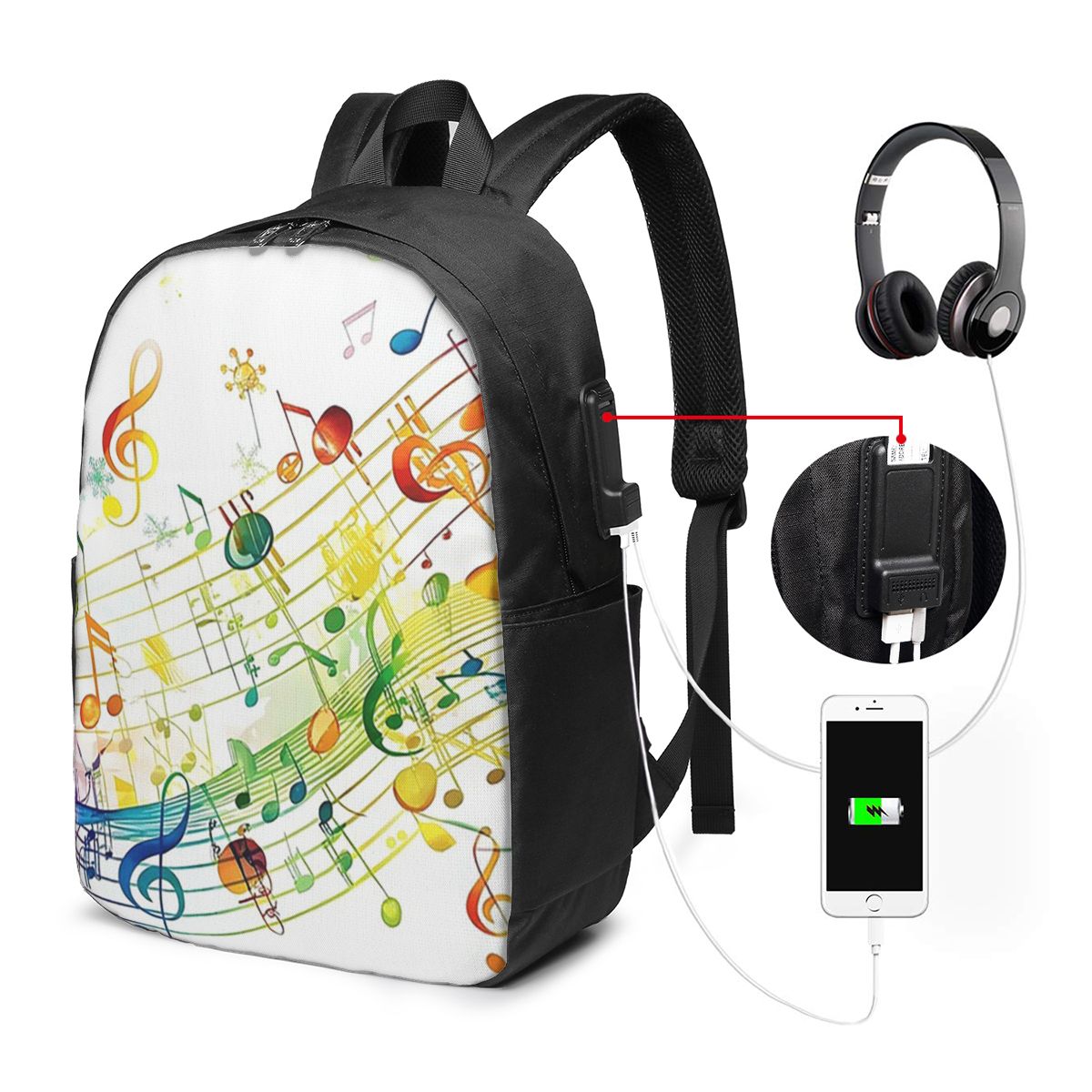 Laptop Bag - Abstracte pianotoetsen met muzieknoten Rugzak Reisnotebooktas